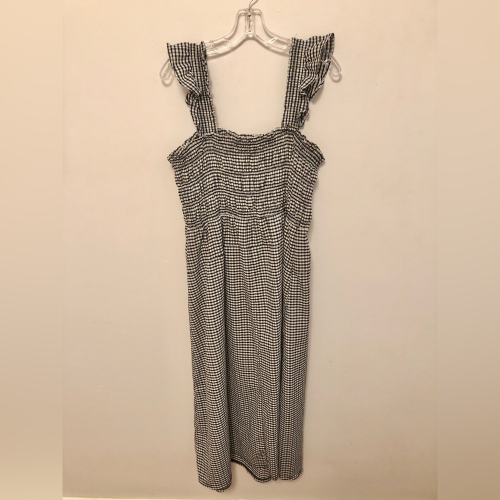 Old Navy Long Navy Blue Gingham Smocked Maxi Dress with Ruffle straps size XL - Picture 7 of 11